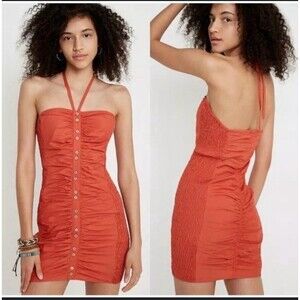 Free People Hold On Halter Dress Size S Orange Red Rust Halter New